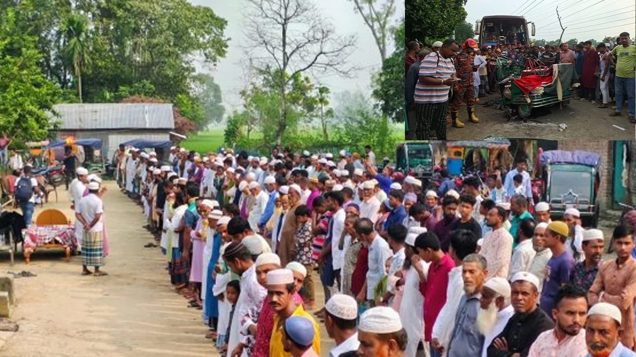 ময়মনসিংহে বাসচাপায় নিহত ৭ জনের দাফন
